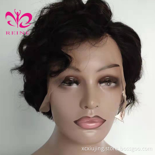 REINE Fashion Brazilian virgin Curly Short Pixie Human Hair Lace Frontal Wig For Black Women
